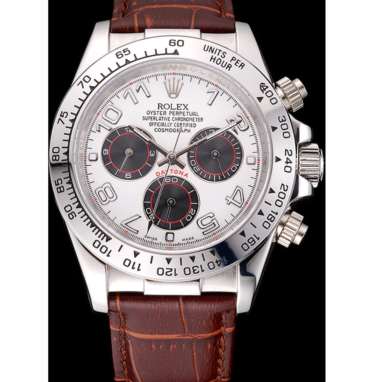Leather Daytona Dial Rolex Stainless Case Strap White Brown Steel 0815